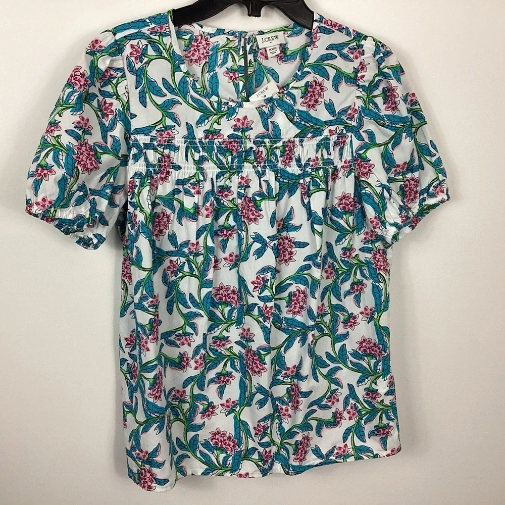 J. Crew Floral Puff Sleeve Blouse Size XXS NWT